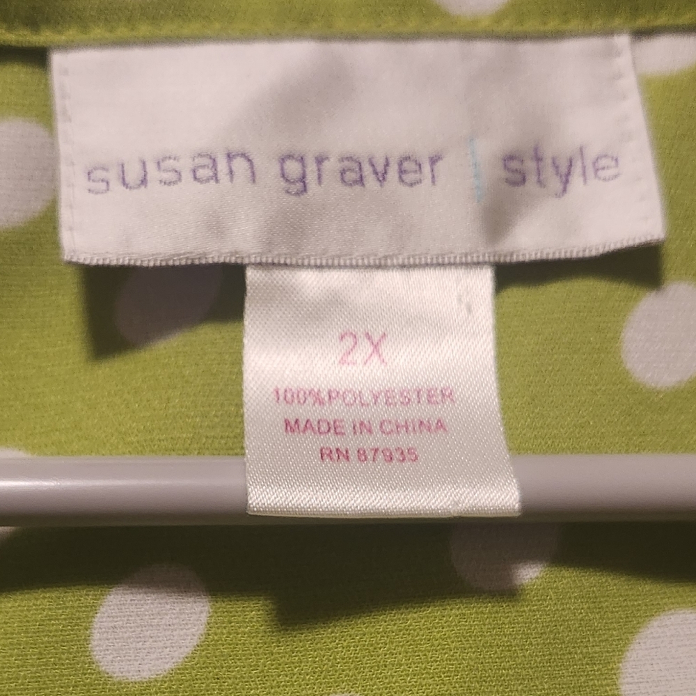 Susan Graver 2X Green White - Picture 8 of 10